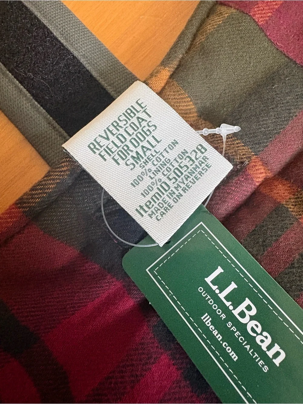 NEW L.L. Bean Reversible Field Coat for Dogs Olive Green Red Plaid - Small (S)